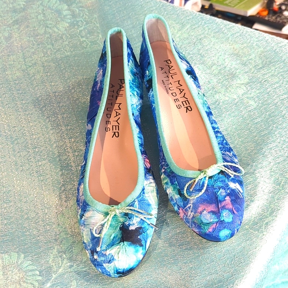 New Paul Mayer Attitudes sz 9 Tie-Dye Aqua Wedge Heels - Unique and Comfortable - Picture 1 of 5